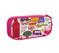 EdsfFehs Large Capacity School Newspaper in English Print Double Layer Zipper Pencil Case,Multi Compartment Portable