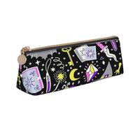 EdsfFehs Magic Witch Witchcraft Bohemian Drawing Print Leather Pencil Case,Triangle Stationery Storage Bag,Simple Fashion