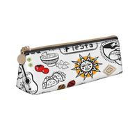 EdsfFehs Mexican Salsa Symbols Print Leather Pencil Case,Triangle Stationery Storage Bag,Simple Fashion