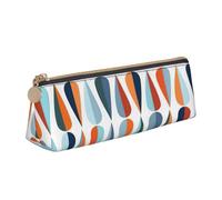 EdsfFehs Mid Century Modern Retro with Drop Shapes Print Leather Pencil Case,Triangle Stationery Storage Bag,Simple Fashion