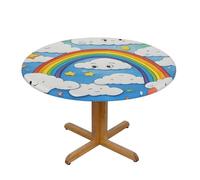 EdsfFehs Rainbow Clouds Raindrop Print Round Tablecloth For Indoor Outdoor Kitchen Party Courtyard Wedding,90 Cm