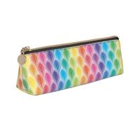 EdsfFehs Rainbow Colors Gradient Leaf Print Triangle Leather Pencil Case,Smooth Zipper Portable Storage Pouch