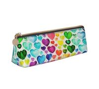 EdsfFehs Rainbow Hearts Print Triangle Leather Pencil Case,Smooth Zipper Portable Storage Pouch