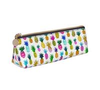 EdsfFehs Rainbow Pineapple Print Triangle Leather Pencil Case,Smooth Zipper Portable Storage Pouch