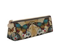 EdsfFehs Sugar Skulls Butterfly Print Leather Pencil Case,Triangle Stationery Storage Bag,Simple Fashion