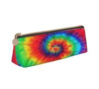 EdsfFehs Tie Dye Hippies Print Triangle Leather Pencil Case,Smooth Zipper Portable Storage Pouch