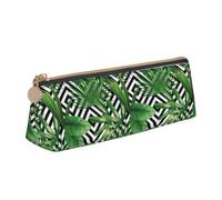 EdsfFehs Tropical Leaves Print Triangle Leather Pencil Case,Smooth Zipper Portable Storage Pouch