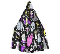 EdsfFehs Unisex Adult Magic Witch Witchcraft Bohemian Drawing Print Hooded Cloak,Full Length Cape,Carnival Cosplay Costumes Accessory