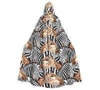 EdsfFehs Unisex Adult Zebra And Giraffe Print Hooded Cloak,Full Length Cape,Carnival Cosplay Costumes Accessory