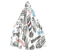 EdsfFehs Unisex Barber Shop Monochrome Style Print Hooded Halloween Cloak,Cosplay Costume For Party,Carnival,Theme Events