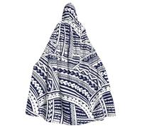 EdsfFehs Unisex Blue Polynesian Maori Tribal Pattern Print Hooded Halloween Cloak,Cosplay Costume For Party,Carnival,Theme Events