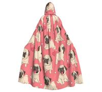 EdsfFehs Unisex Funny Cartoon Pug Puppy Dog Print Hooded Halloween Cloak,Cosplay Costume For Party,Carnival,Theme Events