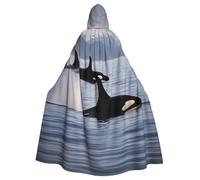 EdsfFehs Unisex Killer Whales Swim Along Print Hooded Halloween Cloak,Cosplay Costume For Party,Carnival,Theme Events