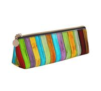 EdsfFehs Vertical Planks in Carpentry Oak Timber Print Triangle Leather Pencil Case,Smooth Zipper Portable Storage Pouch