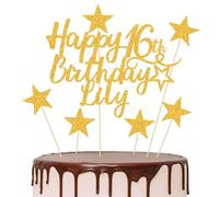 EDSG 3 Sets Personalised Happy Birthday Cake Topper, Double-Sided Glitter Cake Toppers Birthday Party Decoration for 13th 16th 18th 21st 30th 40th 50th 60th 80th (Glod-3pcs)