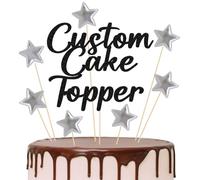 EDSG 7 Silver Stars Personalised Cake Topper, 11 Colours Glitter Cake Topper with Any Text, Custom Cake Toppers Cake Decorations for Birthday Graduation Wedding Babyshower