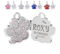 EDSG Cat ID Tag Personalised Cat ID Tags for Cats, Dog Tags for Pets Engraved UK, Custom Dog Name Tag Glitter Bling ID Tag for Cat Pet Dog Puppy, Custom Dog Collar for Cats Dogs (Silver Design 2)