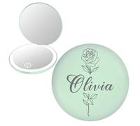 EDSG Compact Mirror with Light Personalised LED Pocket Mirrors 1x/2x Make Up Mirror Custom Travel Mirrors Double Sided Round Magnifying Mirror Gifts for Women(LED-Green)