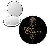 EDSG Compact Mirror with Light Personalised LED Pocket Mirrors 1x/2x Make Up Mirror Custom Travel Mirrors Double Sided Round Magnifying Mirror Gifts for Women(LED-Black)