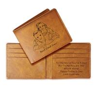 EDSG Custom Photo Wallets for Men Dad Gifts Fathers Day Personalised Engraved Leather Wallets for Men Personalised Slim Wallet Gifts for Daddy Father Grandad Fathers Day (Light Brown, Design 4)