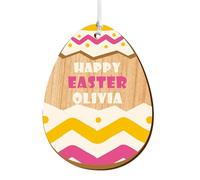 EDSG Easter Gifts for Kids Personalised Easter Basket Tag Gifs for Boys Girls Children Engraved Wooden Easter Eggs Bunny Basket Tag Decoration (Color Egg-02)
