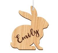 EDSG Easter Gifts for Kids Personalised Easter Basket Tag Gifs for Boys Girls Children Engraved Wooden Eggs Bunny Basket Tag Decoration (Bunny)