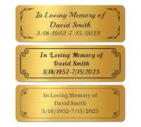 EDSG Engraved Plaques Personalised Memorial Plaque for Bench Urns Custom Brass Plaques Engraved 1x3 in Personalised Bench Plaque Personalised Name Plate with Adhesive Backing (Gold)