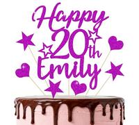 EDSG Happy Birthday Cake Topper Personalised Cake Topper, Birthday Cake Party Decorations, Double-Sided Glitter Birthday Cake Toppers 16th 18th 21st 30th 40th 50th 60th 70th 80th (Purple)