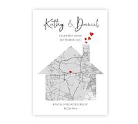 EDSG House Warming Gifts New Home Personalised New Home Gifts Custom Heart Home Map Wall Print Gifts with Any Name & Location for Lover Couple A4 Print(Unframed)