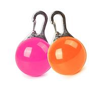 EDSG LED Dog Collar Light Light Up Dog Collars Clip-on LED Tag Light for Dog Collar Dog Tag Dog Gifts 3 Light Modes Light Up Dog Collars for Night Walking Camping Climbing (Pink+Orange, 2Pcs)