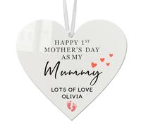 EDSG Personalised Acrylic Hanging Heart Ornament for Mum, Grandma, Nana, Mama - Mother’s Day, Birthday - White, Traditional Style