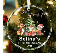 EDSG Personalised Babys First Christmas Bauble, Baby's 1st Christmas Bauble with Names, My First Xmas Tree Decoration, Acrylic Babys 1st Xmas Gifts for Boys Girl (Baby First, Round)