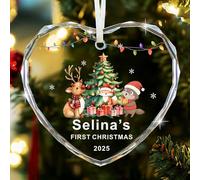 EDSG Personalised Babys First Christmas Bauble, Baby's 1st Christmas Bauble with Names, My First Xmas Tree Decoration, Acrylic Babys 1st Xmas Gifts for Boys Girl (Baby First, Heart)