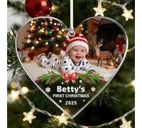 EDSG Personalised Babys First Christmas Bauble with Photo, Baby's 1st Christmas Bauble Tree Decoration, My First Xmas Baby 1st Ornament Gifts for Kids Boys Girls (Heart, Design 3)