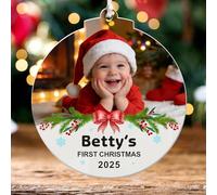 EDSG Personalised Babys First Christmas Bauble with Photo, Baby's 1st Christmas Bauble Tree Decoration, My First Xmas Baby 1st Ornament Gifts for Kids Boys Girls (Round, Design 4)
