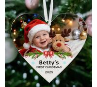 EDSG Personalised Babys First Christmas Bauble with Photo, Baby's 1st Christmas Bauble Tree Decoration, My First Xmas Baby 1st Ornament Gifts for Kids Boys Girls (Heart, Design 4)