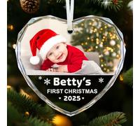EDSG Personalised Babys First Christmas Bauble with Photo, Baby's 1st Christmas Bauble Tree Decoration, My First Xmas Baby 1st Ornament Gifts for Kids Boys Girls (Heart, Design 1)