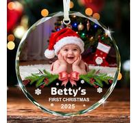 EDSG Personalised Babys First Christmas Bauble with Photo, Baby's 1st Christmas Bauble Tree Decoration, My First Xmas Baby 1st Ornament Gifts for Kids Boys Girls (Round, Design 2)