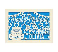 EDSG Personalised Birthday Card Laser Paper Cut Greeting Cards Birthday Custom Gift | Hand Finished in UK | Any Name Any Age Gift for Mum Adults 30th 40th 50th 60th 70th 80th 100th (Deep Blue)