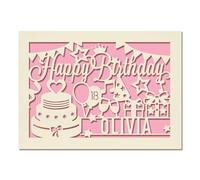 EDSG Personalised Birthday Card Laser Paper Cut Greeting Cards Birthday Custom Gift | Hand Finished in UK | Any Name Any Age Gift for Mum Adults 30th 40th 50th 60th 70th 80th 100th (Pink)