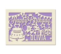 EDSG Personalised Birthday Card Laser Paper Cut Greeting Cards Birthday Custom Gift | Hand Finished in UK | Any Name Any Age Gift for Mum Adults 30th 40th 50th 60th 70th 80th 100th (Lilac Purple)