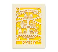 EDSG Personalised Birthday Card | Paper Cut Cup Cake Card With Happy Birthday | Custom Gift for Kids and Adults with Envelope 6th 12th 18th 21st Hand Finished in UK(Gold)