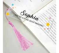 EDSG Personalised Bookmark Acrylic Bookmarks with Tassels, Custom Book Mark with Any Text, Bookmarks for Women Men, Book Lover Gifts for Teacher Student Bookworms Birthday Christmas (Pink)