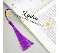 EDSG Personalised Bookmark Acrylic Bookmarks with Tassels, Custom Book Mark with Any Text, Bookmarks for Women Men, Book Lover Gifts for Teacher Student Bookworms Birthday Christmas (Purple)