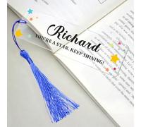 EDSG Personalised Bookmark Acrylic Bookmarks with Tassels, Custom Book Mark with Any Text, Bookmarks for Women Men, Book Lover Gifts for Teacher Student Bookworms Birthday Christmas (Blue)