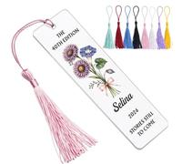 EDSG Personalised Bookmark, Custom Acrylic Bookmarks for Women Men Teacher Students, Birth Flower Bookmark Gifts Reading Accessories for Book Lovers Birthday Retirement Christmas Graduation (Pink)