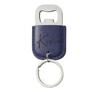 EDSG Personalised Bottle Opener Keyring, Stainless Steel & Leather Bottle Opener, Birthday Christmas Valentines Gifts for Him Husband Boyfriend, Wedding Best Man Groomsmen Gift (Dark Blue, Design 1)