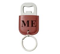 EDSG Personalised Bottle Opener Keyring, Stainless Steel & Leather Bottle Opener, Birthday Christmas Valentines Gifts for Him Husband Boyfriend, Wedding Best Man Groomsmen Gift (Dark Brown, Design 3)