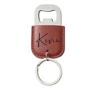 EDSG Personalised Bottle Opener Keyring, Stainless Steel & Leather Bottle Opener, Birthday Christmas Valentines Gifts for Him Husband Boyfriend, Wedding Best Man Groomsmen Gift (Dark Brown, Design 1)