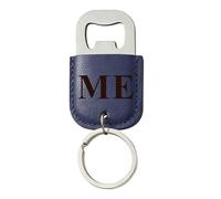EDSG Personalised Bottle Opener Keyring, Stainless Steel & Leather Bottle Opener, Birthday Christmas Valentines Gifts for Him Husband Boyfriend, Wedding Best Man Groomsmen Gift (Dark Blue, Design 3)